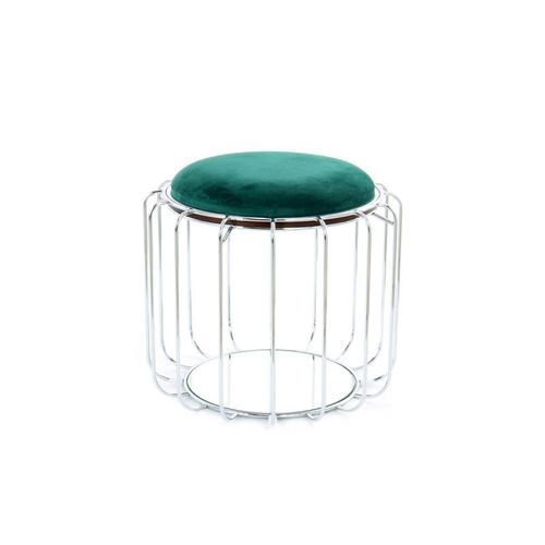 Paris Prix - Pouf & Table D'appoint "Comfortable" 50cm Vert & Argent