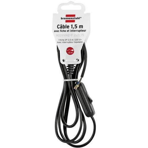 BRENNENSTUHL Cable noir 1.5m H03VVH2-F 2x0.75 avec fiche et interrupteur