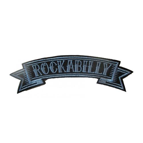 Patch Banderolle Rockabilly Tattoo Noir Bleu 15x4 Cm Écusson Thermocollant Pour Veste Blouson