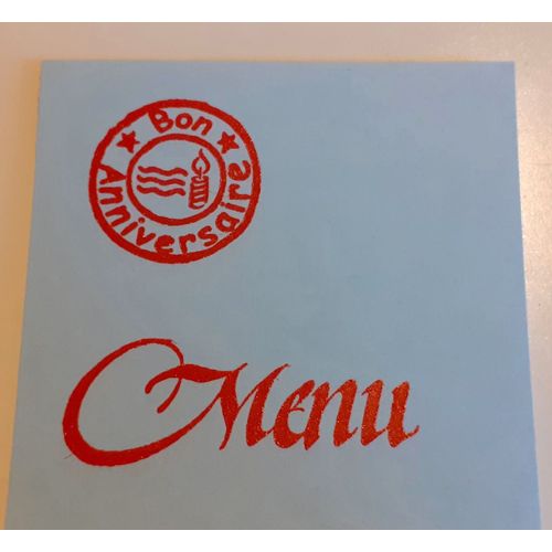 Lot De 2 Tampons Encreurs En Bois, Marque Aladine, "Menu" Et "Bon Anniversaire"