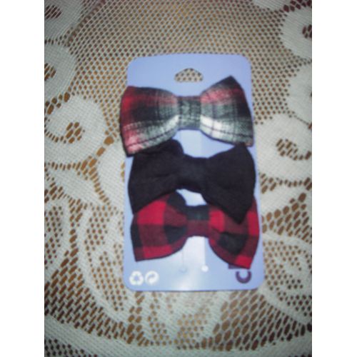 Lot De 3 Pinces Cheveux Fantaisie Petits Noeuds Papillons Écossais Et Noir Uni,Marque Claire S ,Dimensions :6,5 X 4 X 0,5 Cm .