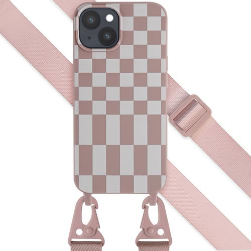 Selencia ¿Coque Design En Silicone Avec Cordon Amovible Iphone 15 Irregular Check Sand Pink