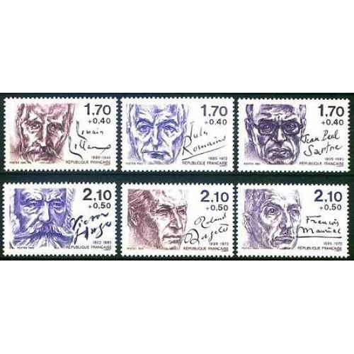 France 1985 - Tb Série Neuve** Luxe Écrivains, Yvert 2355 Romain Rolland, 2356 Jules Romains, 2357 Jean Paul Sartre, 2358 Victor Hugo, 2359 Rolland Dorgelès, 2360 François Mauriac.