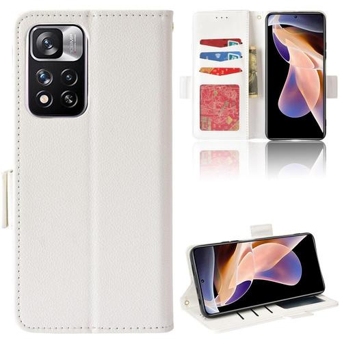 Étui Pour Xiaomi Redmi Note 11 Pro Plus Portefeuille Titulaire De Fentes Pour Cartes Boucle Latérale Magnétique Cuir Pu - Blanc