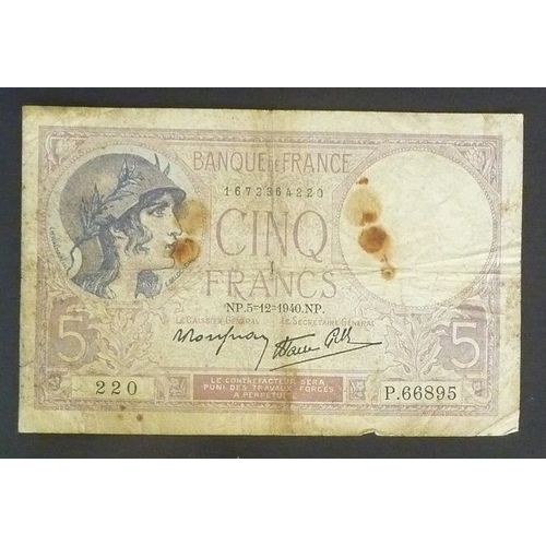 Billet De Banque France 5 Francs De 1940 (Type 1917)