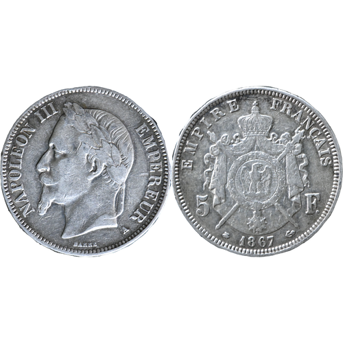 France - 1867 - 5 Francs Napoléon Iii - Paris (A) - Argent 900¿ - 20-167