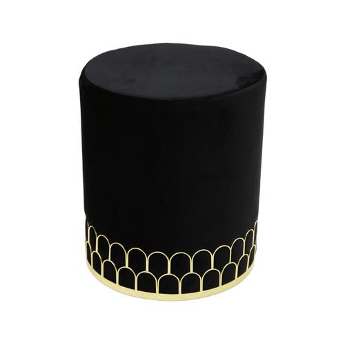 Pouf En Velours Design Art Déco - Diam. 35 X H. 43 Cm - Noir