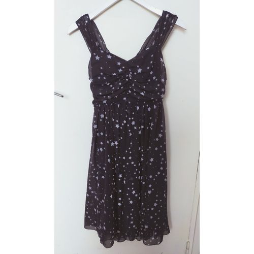 Robe Hell Bunny En Voile Noir À Étoiles Blanches, Doublée S