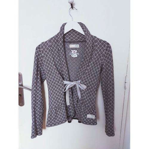 Gilet Odd Molly Blanc À Motifs Noirs Avec Liens À Nouer Gris T.O
