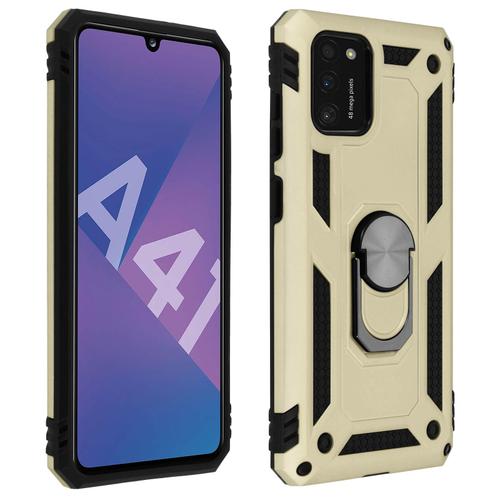 Coque Samsung Galaxy A41 Antichoc Bi-Matières Bague Support Vidéo Doré