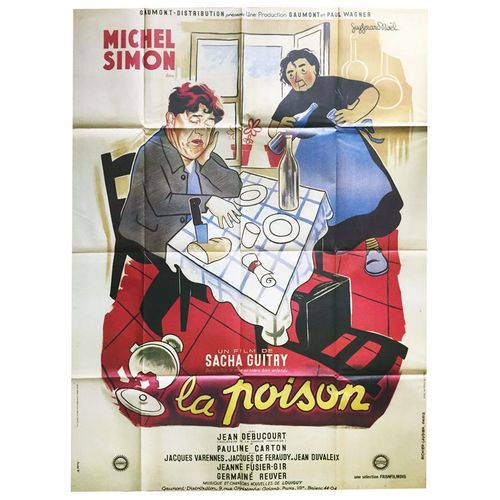 La Poison -Véritable Affiche De Cinéma Pliée- Format 120x160 Cm - De Sacha Guitry Avec Michel Simon, Jeanne Fusier-Gir, Pauline Carton, Jean Debucourt, Jacques Varennes, Marcelle Arnold-1951 Ressortie
