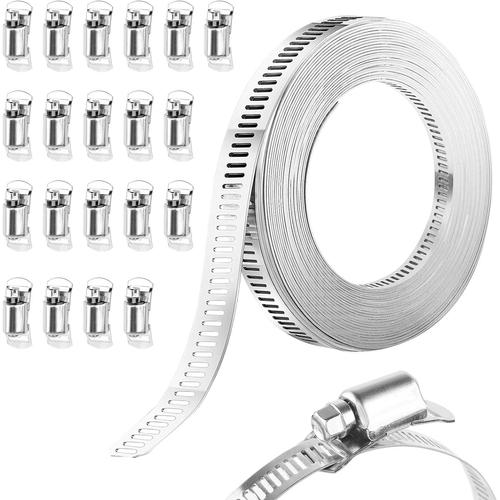 6M Collier de Serrage Inox 304 Avec 20 Pièces Fixation, Collier de Serrage Collier à Vis Sans Fin en Collier à Vis sans Fin en Acier inox Ajustables Pinces de Tuyau pour Tuyaux Gaz Laver Jardin