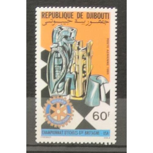 République De Djibouti, Timbre-Poste Aérienne Y & T N° 216, 1985 - Pièces D'échiquier Et Emblème Du Rotary Club