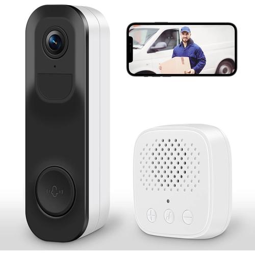 Sonnette sans Fil avec Caméra, 2K WiFi Sonnette Video sans Fil Extérieure Étanche avec Batterie Rechargeable, Visiophone sans Fil avec AI PIR Carillon Automatique/Audio Bidirectionnel/Vision Nocturne