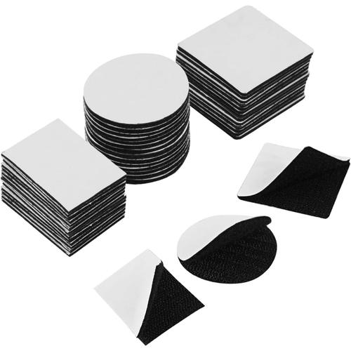 Lot de 60 bandes Velcro autocollantes extra fortes - Double face - Noir - Pour tissu, murs, sol, porte, plastique, métal (carré et rectangle rond)