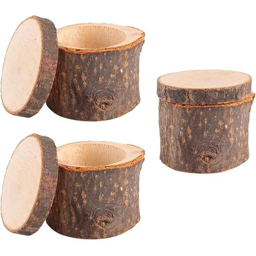 3 Pièce Boîte en Bois de Bague de Mariage, Style Rétro Naturel Rustique Boîte à Anneau de Mariage, Coffret Cadeau Bijoux pour Fiançailles Anniversaire