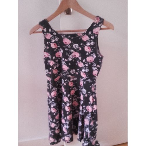 Robe-Tunique Noir À Fleurs Roses 14a/Xs Tbe