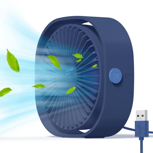 Mini Ventilateur Portable Silencieux 3 Vitesses Réglable Alimenté par USB, pour la Maison et le Bureau(Bleu)