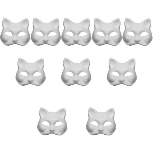 10 Pièces Masque Vierge De Pulpe Masques En Papier Pour Le Visage Halloween Uni Blanc Peinture Papier Masques Masque De Chat Blanc Blanche Animal Masque Blanc Enfant