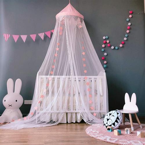 Moustiquaire, Baldaquin De Lit Moustiquaire Rideau Pour Bébé Enfant Avec Étoiles Lumineux Ciel De Lit Filet, Princesse Tente De Lit Décoration -Rose