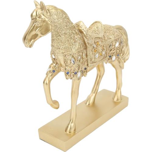 Cheval doré avec Décor de Pierres Précieuses, Figurine et Statue d'art Animalier, Sculptures Artisanales, Statues pour Chambre, Bureau, Meubles, Table, Bibliothèque, Décoration