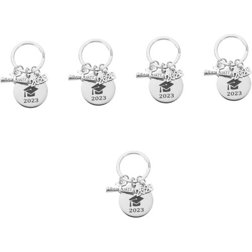 5pcs Key Of Holder For Stainless Ring Graduate Souvenir Chain Gifts Back Steel Hanging Keychain Grad Gift Decor Graduates Theme Class Graduation Ornament