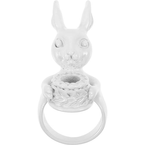 Lapin De Pâques Lapin Anneau Bougeoir Stand Fer Bagues Lapin Figurines Lapin Statue Nail Art Colle Support De Palette Pour Bijoux De Pâques Charges D'oeufs Blanc