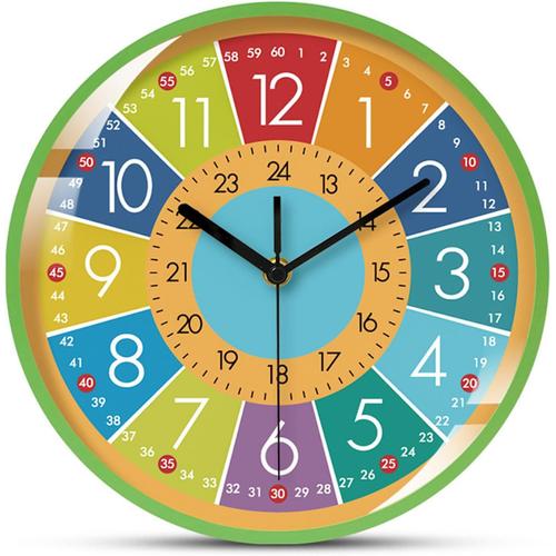 Horloge d'enseignement de l'heure Horloge murale silencieuse de 10 pouces pour les enfants qui apprennent le temps,développement précoce et l'activité,apprenez à dire l'heure,Visage en acrylique sûr