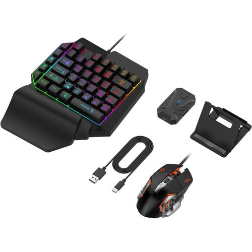 Combo Clavier et Souris de Jeu à Demi-Main, Convertisseur de Souris de Clavier Mécanique de Jeu 4 en 1, Clavier rétroéclairé LED Filaire à 39 Touches pour Android, Harmony,