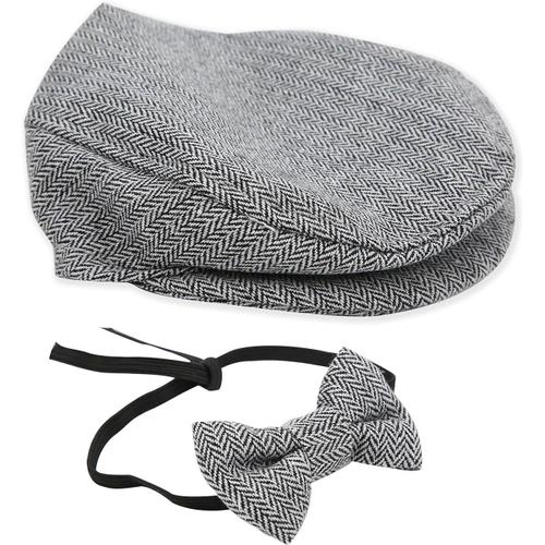 Accessoires de Photographie pour Bébé Casquette Plate Mensuelle Garçon Tenue de Séance Photo pour Bébé Casquette Plate Gentleman Chapeau Noeud Papillon(#1)