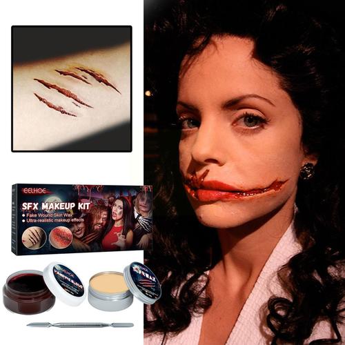 Sfx-Kit De Maquillage Avec Effets Spéciaux Pour Halloween, Éponge, Fausse Spatule, Stipple, Cicatrices, Avertissement, Peau, Plaie, Expédition En Bois, Q4y5 