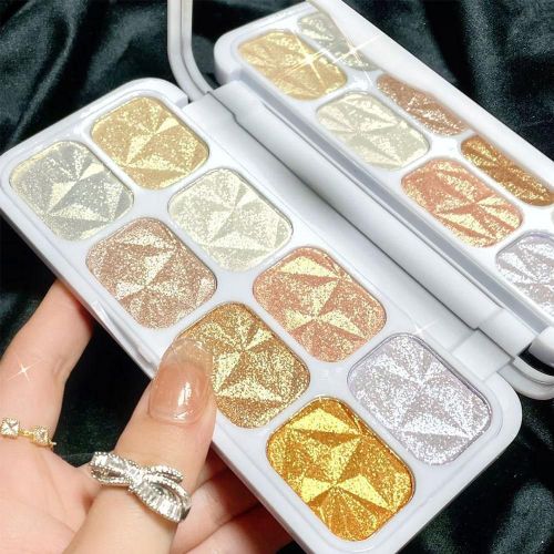 Palette De Maquillage À Paillettes Pour Le Visage, 8 Couleurs, Fard À Joues, Poudre Cosmétique, Illuminateur, Brillant, W4u4 