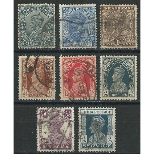 Timbres Inde Roi Georges 5 Et 6 Lot De 8 Oblitérés Années Entre 1920 À 1940