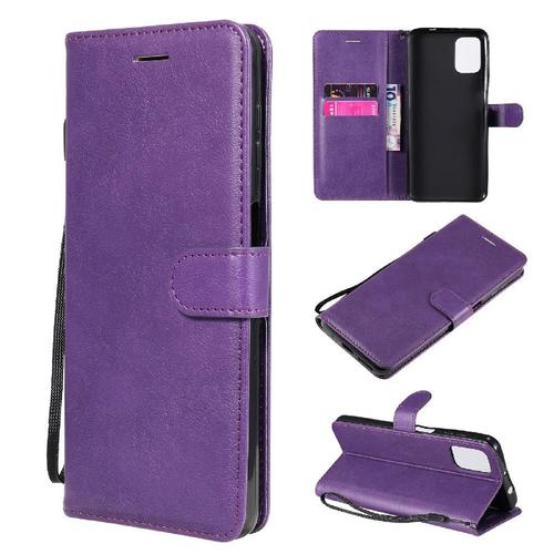 Flip Étui Pour Motorola Moto G9 Plus Avec Fente Pour Carte Étui De Téléphone Portefeuille D'affaires Couleur Solide Classique Cuir De Haute Qualité - Violet