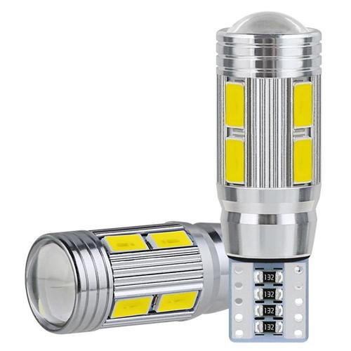 Ampoule De Voiture Led Canbus W5w T10 12v 6000k 5630 10 Smd, Plaque D'immatriculation, Cale Latérale, Clignotant Unique, Blanc Super Brillant, 2 Pièces