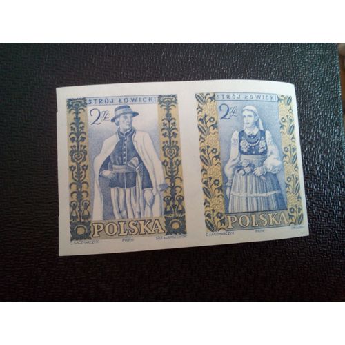 Timbre Pologne Yt 1011nd-1012nd Costumes Folkloriques Lowicz 1960 ( 20804 )