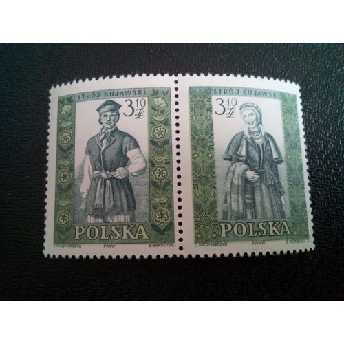 Timbre Pologne Yt 1015-1016 Costumes Folkloriques Kujawy 1960 ( 20804 )
