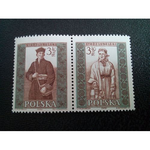 Timbre Pologne Yt 1017-1018 Costumes Folkloriques Lublin 1960 ( 20804 )