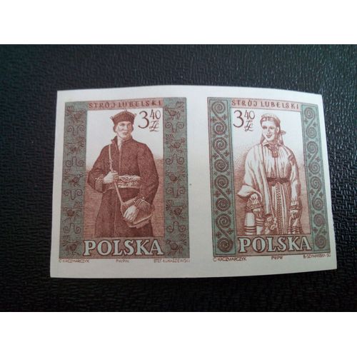 Timbre Pologne Yt 1017nd-1018nd Costumes Folkloriques Lublin 1960 ( 20804 )