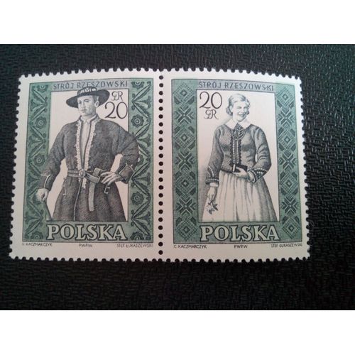 Timbre Pologne Yt 1003-1004 Costumes Folkloriques Rzeszow 1959 ( 20804 )