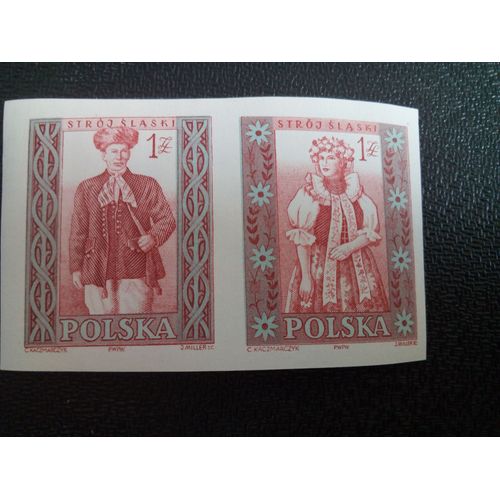 Timbre Pologne Yt 1009nd-1010nd Costumes Folkloriques Silésie 1959 ( 20804 )
