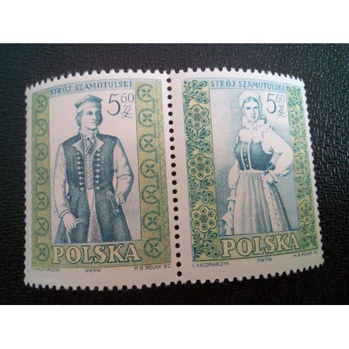 Timbre Pologne Yt 1019-1020 Costumes Folkloriques Szamotuly 1959 ( 20804 )
