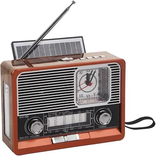 Radio rétro à ondes courtes portable AM ¿¿FM radio vintage à piles avec haut-parleur Bluetooth, radio solaire rechargeable, lecteur de disque USB carte TF, grand bouton de réglage for la maison