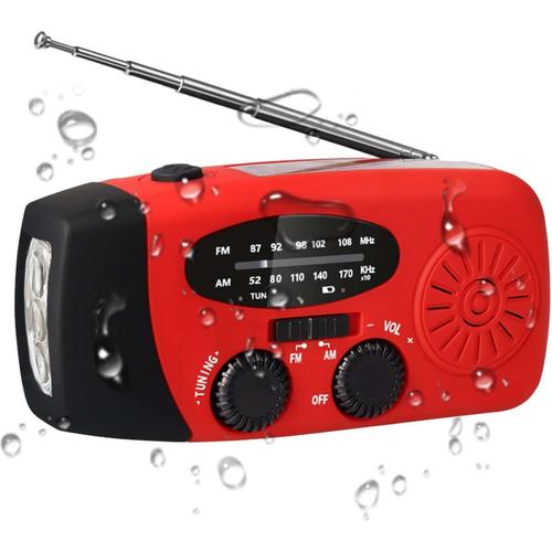 Radio météo sans Fil, Radio météo avec Haut-Parleur AM/FM, Banque d'alimentation 2000 mAh avec Lampe de Poche, Lampe de Lecture, Chargement USB