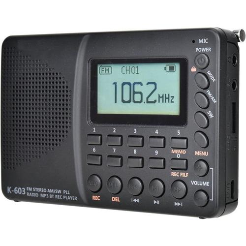 Radio numérique portable, écran LCD, radio FM, AM SW, radio tendance avec haut-parleur Bluetooth, fonction mémoire hors tension (noir)