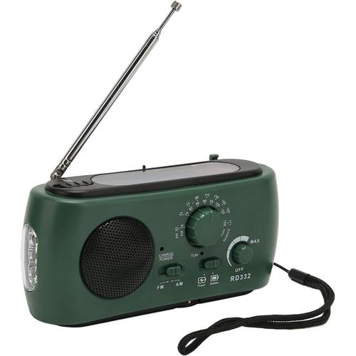 Radio d'urgence à énergie Solaire, Radio AM-FM Portable Durable avec Batterie à manivelle pour Une Utilisation en extérieur en Cas de Panne de Courant Vert