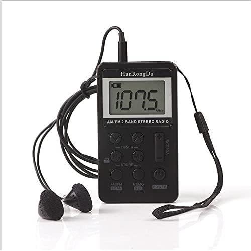 Radio Numérique Personnel AM + / FM Radio, Sports Actifs Portable, Course à Pied ou Jogging, Rechargeable USB, Jack Casque, LCD Affichage, 14 po (Color : Black)