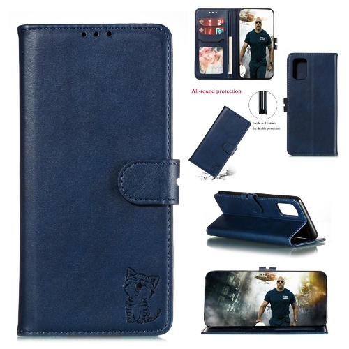 Portefeuille Étui Pour Samsung Galaxy Note20 Ultra Toute La Protection Ronde En Relief Béquette Fermeture Magnétique Titulaire De La Carte - Bleu