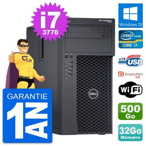 PC Tour Dell Precision T1650 Intel i7-3770 RAM 32Go Disque 500Go Windows 10 Wifi