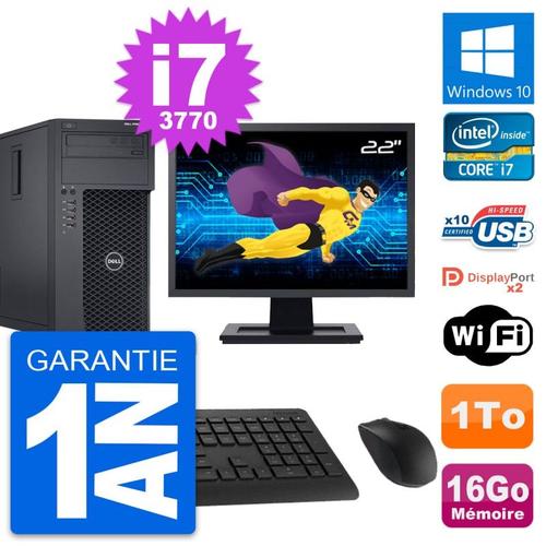 PC Tour Dell T1650 Ecran 22" Intel i7-3770 RAM 16Go Disque 1To Windows 10 Wifi